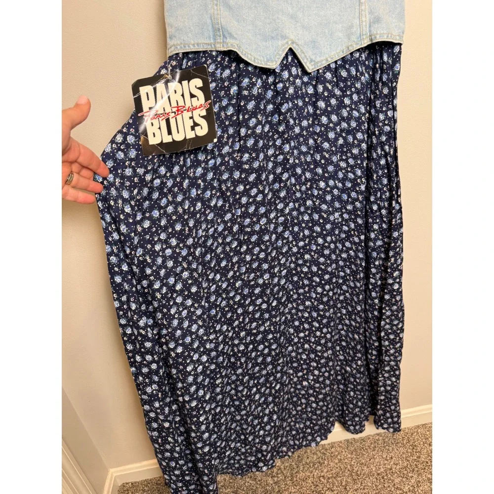 NWT Vintage Paris Blues S | M Denim Vest Blue Floral Maxi Dress Set 1990's USA - Picture 13 of 16